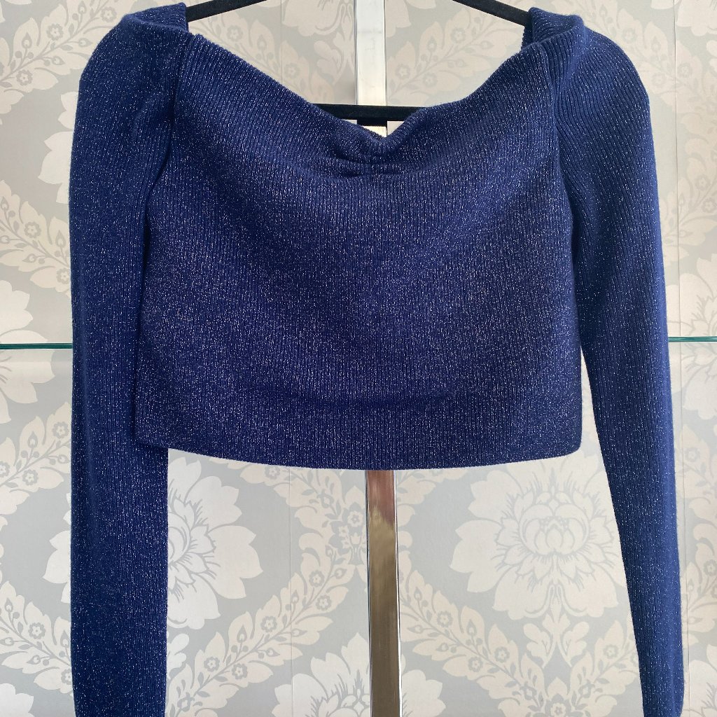 Leset Navy Lurex Off The Shoulder Sweater Top Style# Lkt006azoelx